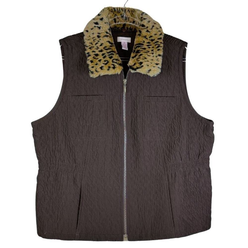 Chico's Women’s Vest Size 3 (XL) Removable Faux Fur Collar Full Zip